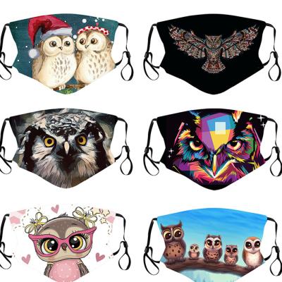 China Skin Friendly Fashion Cotton Facemask Covers Washable And Reusable With Filter Washable Reusable Cartoon Owl Printed Animal Face Mask for sale