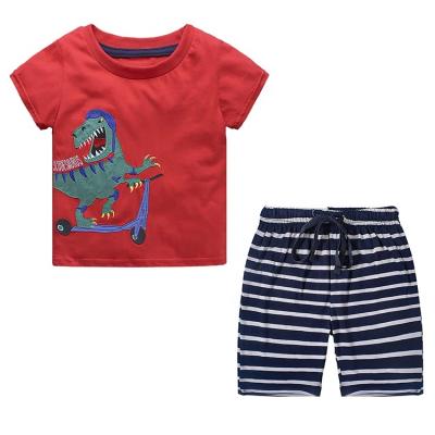 China Casual Kids Clothes Tracksuits Dinosaur Red Tee Shirt And Shorts Outfits Summer Kids Clothing Two Piece Sets for sale