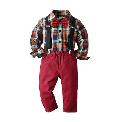 China European and American Style Suspender Clothes for 1-6 Years Old Baby Boy Cotton Shirts Chino Pants Two Piece Outfits Kids Clothing Sets for sale