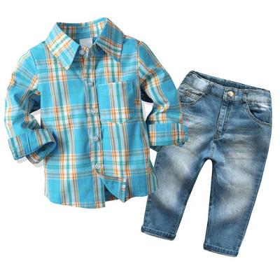 China European and American style autumn clothing gentleman clothes 6 years old kids outfits baby shirts and jeans 2 pieces suits children clothing set for sale