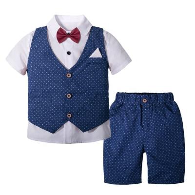 China 2022 KIS Terno Boy Summer Formal Wear Set Vest Short Sleeve White Shirt and Short Pants 3 Piece Tuxedo Suit Toddler Boys Clothing Set for sale