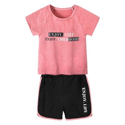 China Cute Casual Kids Sweat Shorts And Shirt Letter Print Outfit Summer Tracksuits Boys And Girls Clothing Two Piece Set for sale