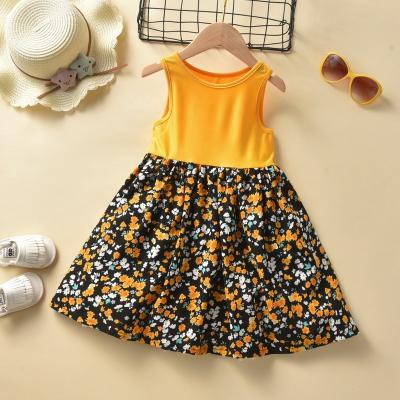 China Japanese Pastoral Style Clothing 2021 Summer Outfit Girls Clothes Kids Wear For Party Toddler Yellow Floral Sleeveless Dresses for sale