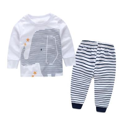 China Breathable Toddler Night Wears Cotton Elephant Tops Striped Bottoms Baby Pajamas Set 2 Piece Girls Sleepwear Boys Sleepwear for sale