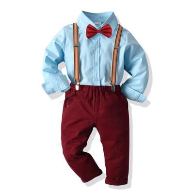 China European and American 2 piece children's pants pants shirt 100% cotton bow tie suspender style children's clothing boys suit set for sale