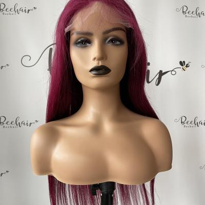 China 100% Virgin Human Hair 99j Burgundy Red Color Human Hair Wig 6 By 6 Inches Transparent Lace Frontal Wigs for sale