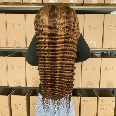 China Deep wave accented hd 13x4 transparent lace wig 13x6 4x4 5x5 6x6 closure hair frontal wigs for sale