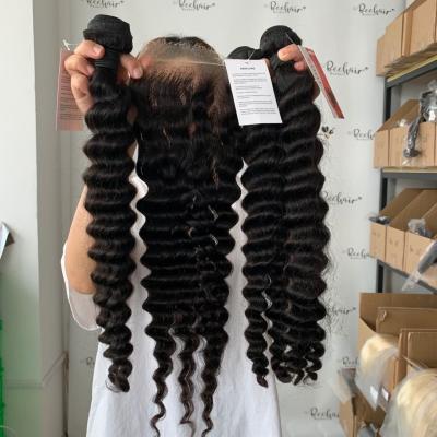 China 100%Human Hair 12a 100% Virgin Hair Raw Brazilian Hair Bundles With Hd Lace Frontal Closures Deep Curly Bundles And Closure Mink Cuticle Aligned Hair for sale