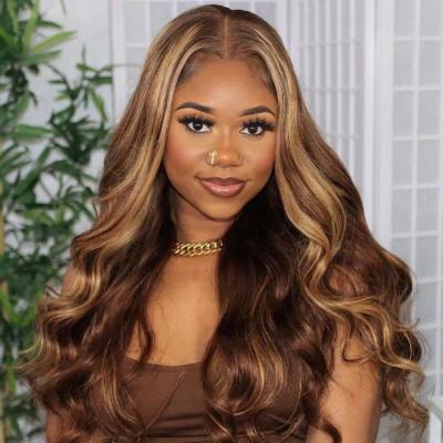 China Remy Glueless Hd Full Lace Wigs Body Wave Virgin Full Lace Wigs Ombre Highlight Color Wigs Honey Blonde Color Hair Unprocessed Hair for sale