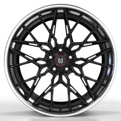 China Aluminum 6061-T6 HADISON HD2P1022 2 PC Forged Upset Wheels 18 19 20 21 22 Inch 5x112 Matte Black Center Polished Rims for sale