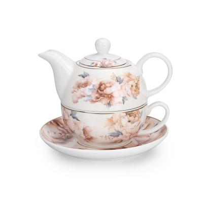 China Viable Hot Selling Bone China Teaware Rose Flower Decal Fine New Exquisite Tea For One Set for sale