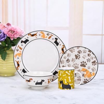 China 2021 Viable Cute Cartoon Dinnerware Set Kids Dinner Set With 16pcs Ceramic Cup And Bowl Tableware for sale