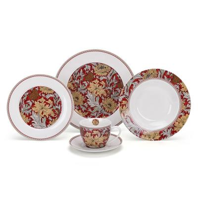 China Sustainable Red Floral Ceramic Microwave Bone China Dinnerware Set Safe New for sale