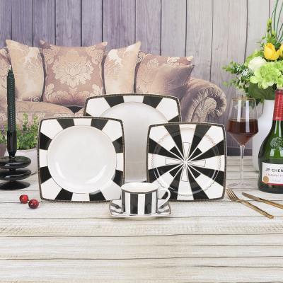 China Sustainable Porcelain Square Dinnerware Set Modern Black And White Fine Porcelain Dinner Dishes Sets for sale