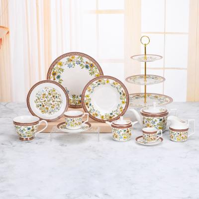 China New Arrival Luxurious Sustainable Dubai Floral Porcelain Decal Dinner Set Tableware for sale