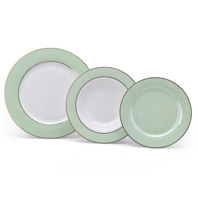 China Sustainable Wholesale Ceramic Porcelain Dinner Plates Green Cheap Dishes For Salad Dessert Soup for sale