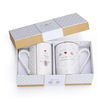 China Viable Valentine's Day Gift Mugs Set Ceramic Custom Mug With 2pcs Porcelain Mugs Gift Box Bee Design Set for sale