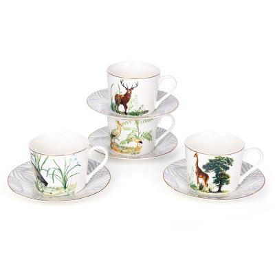 China Sustainable Ceramic The Jungle Book Design Tea And Coffee Mug Set Porcelain Animal Teacup Set With Dish for sale