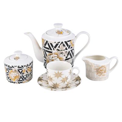 China Viable Royal Gold Rose Tea Coffee Painting Serving Set Afternoon Tea Set Ceramic Wholesale Luxury for sale