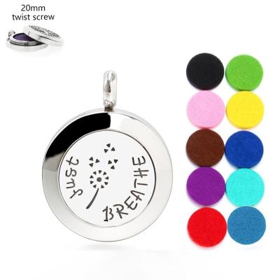 China 20mm Cute Aromatherapy Perfume Twist Pendant Gift Stainless Steel Essential Oil Diffuser Necklace Jewelry For Women for sale