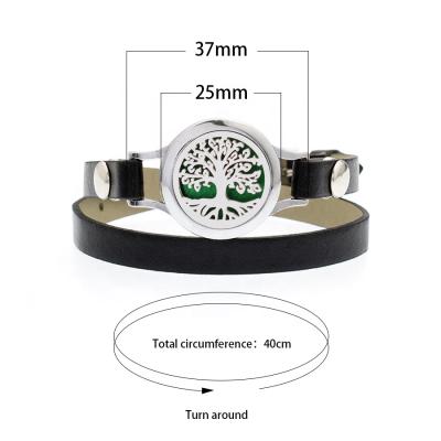 China 25mm Alloy Aromatherapy Essential Oil Diffuser Bracelet Eco-friendly PU Wrap Watch Pendants Bracelets for sale