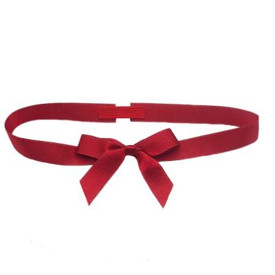 China Wholesale Custom Hot Selling Red Pre Tied Elastic Satin Ribbon Bow Elastic Ribbon Bow With Stretch Loop For Gift Box Wrapping for sale