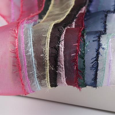 China Eco-Friendly Custom Decorative Glitter Edge Organza Silk Ribbon for sale