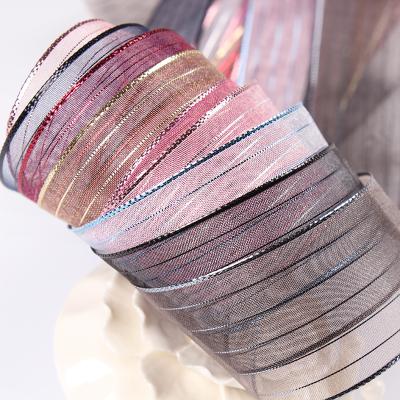 China Eco-friendly high quality colorful custom sheer chiffon silk organza ribbon for wedding for sale