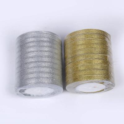 China Bright Color Fastness OEM Factory Weaving Ribbon Customized Technics Style Silver Metallic Christmas Ribbon Mettalic Ribbon for sale