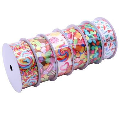 China Christmas 50MM Width Polyester Satin Ribbon With Heat Transfer Printing Candy For DIY for sale