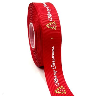 China Holiday Xiamen Supplier Red Color Ribbon Printed Printed Color Christmas Ribbon Green White Green Wholesale for sale