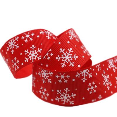 China Wholesale Decorative Christmas Ribbon Snowflake 1 Inch Grosgrain Ribbon Christmas Printed Ribbon for sale