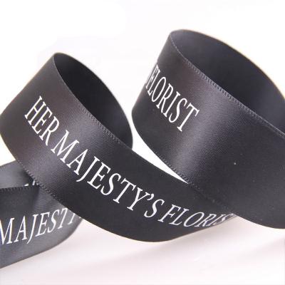 China Embossed Logo High quality printed ribbon band 100%polyester logo foil printed 16MM satin printed ribbon for sale