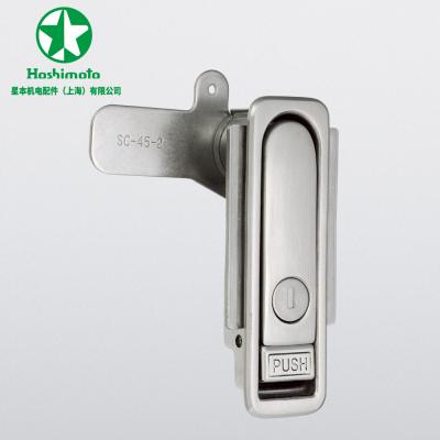 China SUS SAB-153-1 Swing Door Handle Stainless Steel Hairline Waterproof Finished Waterproof Electric Cabinet Flat Swing Door Lock for sale