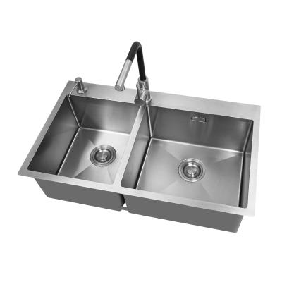 China Stainless Steel Rectangular Modern Hot Deep Basin Kitchen Double Bowl Sink Faucet Factory Supply Factory Supply Handcrafted Without Sinks for sale