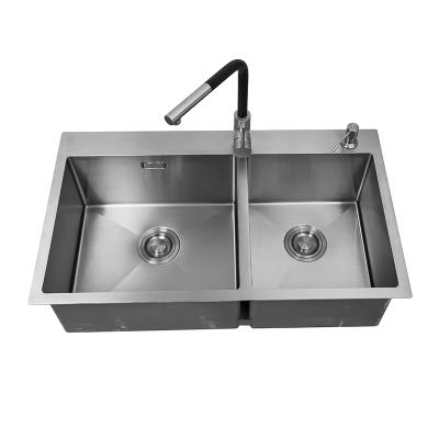 China Custom Made Stainless Steel Rectangular Double Bowl Sink Basin Faucet China Fashion Handcrafted Kitchen Sinks for sale