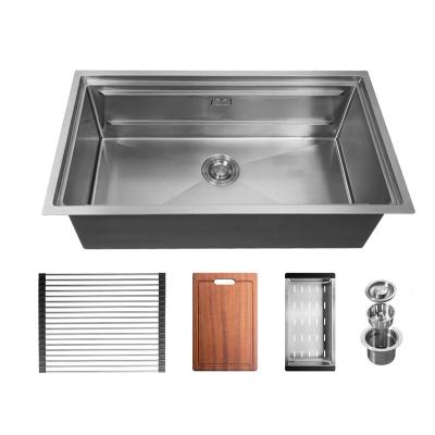 China Without Faucet Farmhouse Sink Brush 304 Stainless Steel Handmade Dish Rack 33 Inch Workstation Kitchen Sinks for sale