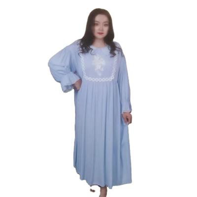 China QUICK DRY Rayon Retro Summer Embroidered Long SleevedBlue Nightgown for sale