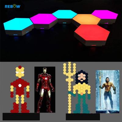 China Modern Rebow Drop Shipping 3d DIY Magnetic Nordic Remote Touch RGB Wall Mounted Custom Hexagonal Night Light for sale