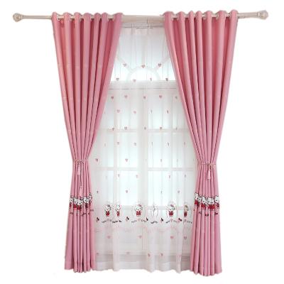 China Blackout Manufacturer Pink Children's kt Cat Cartoon Velvet Toile Embroidered Curtains For Girls Bedroom Blackout Curtains for sale