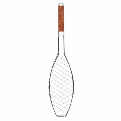 China 18/0 Stainless Steel+Rosewood Handle 18/0 Stainless Steel BBQ Fish Baasket With Rosewood Handle for sale