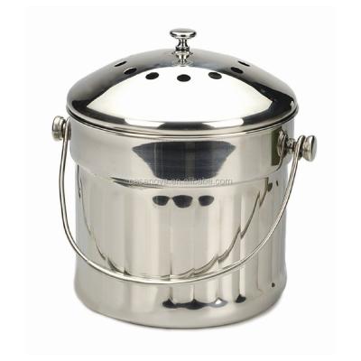 China Home 1.5 Gallon 18/8 Stainless Steel Kitchen Compost Bucket, Compost Bin, With 2 Charcoal Filter for sale