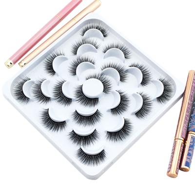 China Natural Soft Eyelash 25mm Whispy Custom Handcrafted 3d Curved Synthetic Hair Eyeliner Pen False Eyelashes Set for sale