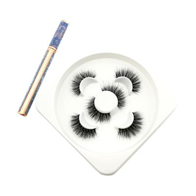 China Shandong Natural Soft Clear Handmade Synthetic Hair 3d Strip Lashes Fluffy False Eyelashes Set With Glue Vendor for sale