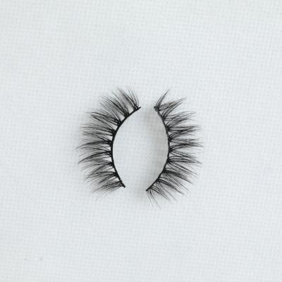 China Natural Soft Natural Hand Made Black Private Label 15mm Strip Cotton False 3d Mink Lashes Fluffy Short Strips for sale