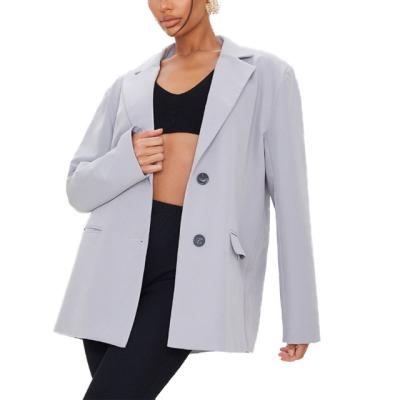 China Wholesale Windproof Gray Extreme Shoulder Pad Oversized Blazer, Office Lady Blazer, Women Epaulet Blazer for sale