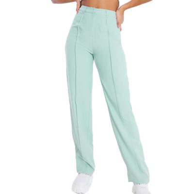 China Wholesale Breathable Soft Mint High Waisted Straight Leg Pants, Ladies Straight Leg Pants, Women High Waist Pants for sale