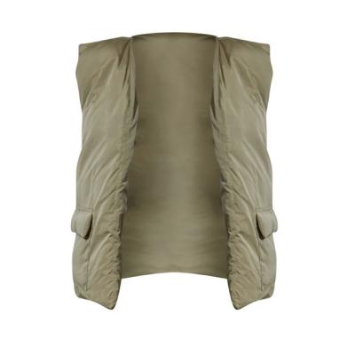 China Pale Khaki Padded Pocket Front Simple Wholesale Windproof Vest, Women's Vest, Sleeveless Top Women for sale