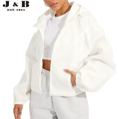 China Wholesale High Quality Breathable White Panel Edge Hooded Rocker Jacket, Women's Casual Jacket, Ladies Casual Jacket for sale