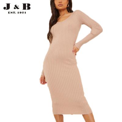 China Anti-wrinkle promotion price best OFF THE SHOULDER RIB KNITTED MIDAXI DRESS, women casual dress for sale